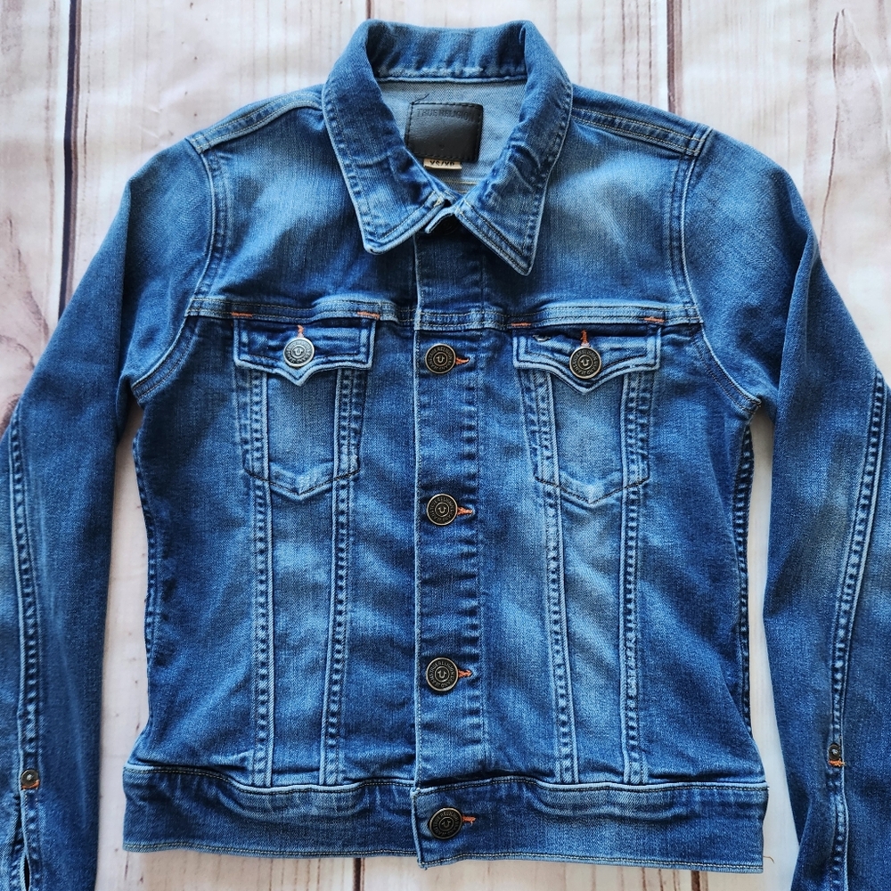 True Religion "Dusty Western Trucker Jacket" Blue Jean Denim | Women's Size XS - Picture 3 of 10